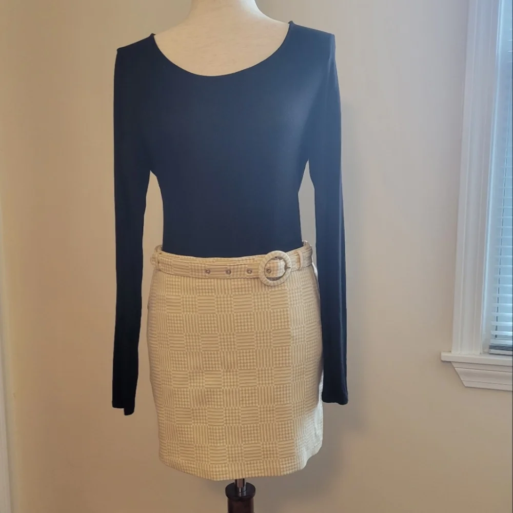 Emory Park mini skirt - beige, plaid, belted - Picture 1 of 7